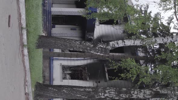 Vertical Video of Ukraine in the War  Destroyed Police Building