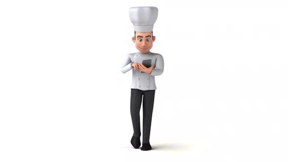 Fun chef walking with a smartphone