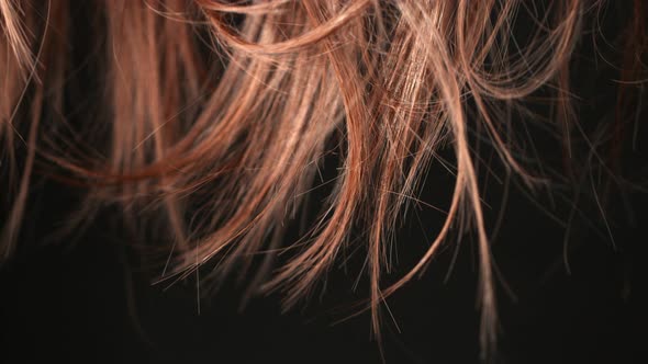 Super Slow Motion Shot of Waving Split Ends of Brown Hair at 1000 Fps