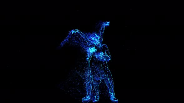 Couple is Dancing a Ballet of Blue and Gold Particles