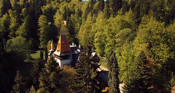 Pelisor Castle In The Romanian Forest Aerial