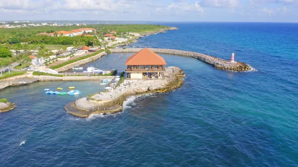 Aerial View Of Restaurante Captain Kidd La Romana Near Palma DellaCosta In Dominican Republic.