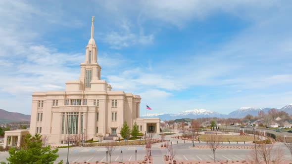Aerial Low Angle and Truck Left View from LDS Mormon Payson Utah Temple