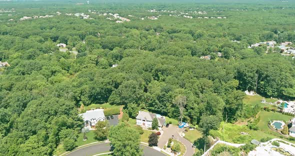 Panorama View on Between Forest Landscape Residential Neighborhood District in American Town in