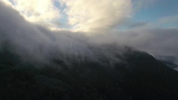 Fog and Mist above Mt Wellington (Kunanyi), Hobart, Tasmania Aerial Drone 4K