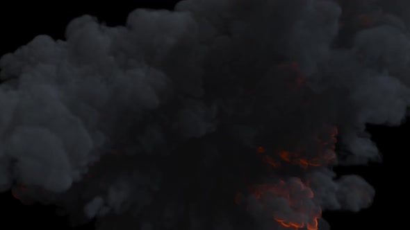 Ultra Realistic Fiery Explosion From a Bomb or Gas with Black Thick Smoke on an Isolated Black alt
