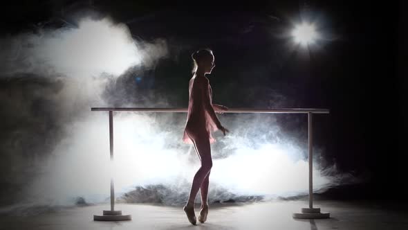 Ballerina Dancer Near the Barre. Smoke