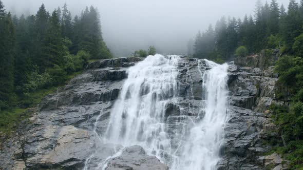 Grawa Waterfall in Foggy Weather Condition in Stubai Austria