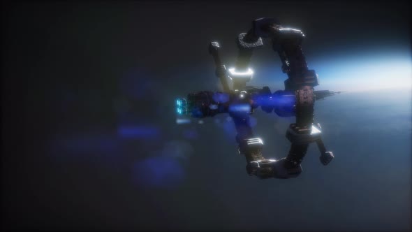 Earth and Spacecraft. Space Ship Over the Earth alt