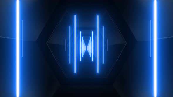 4k Blue Hexagonal Color Neon Tunnel