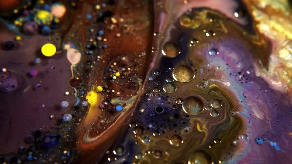 Abstract Colorful Acrylic And Food Paint Bubbles On Water  32