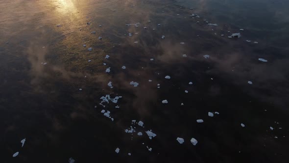 Siberian River Freezes. Changing Season From Autumn To Winter