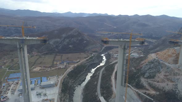 Construction of Bridge of a New Highway Through the Moraca Canyon in Montenegro
