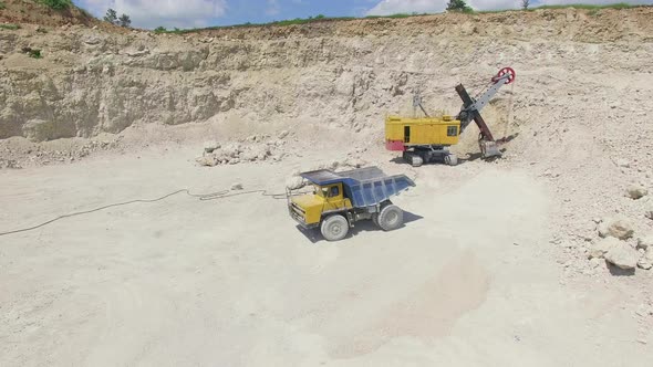 Aerial view of machines on a stone quarry