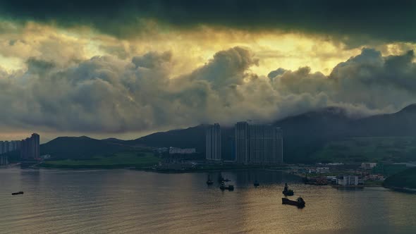 Timelapse Hong Kong Victoria Harbour Tsueng Kwan O LOHAS Park Sunrise