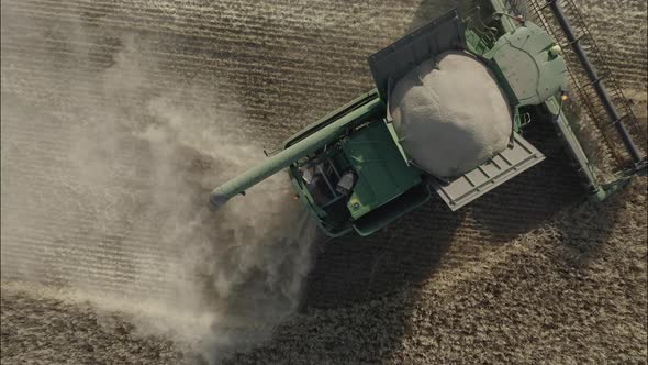 Combine Harvesting Wheat Top View of a Wheatfield