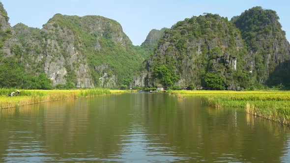Rice paddies and rock formations near the town of Ninh Binh