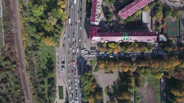 Drones Point of View Traffic Jam Top View Transportation Concept Intersection Crossroad Aerial View