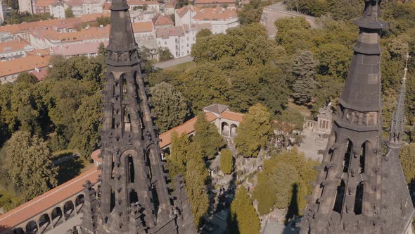 Aerial panoramic view of Prague Castle during summer