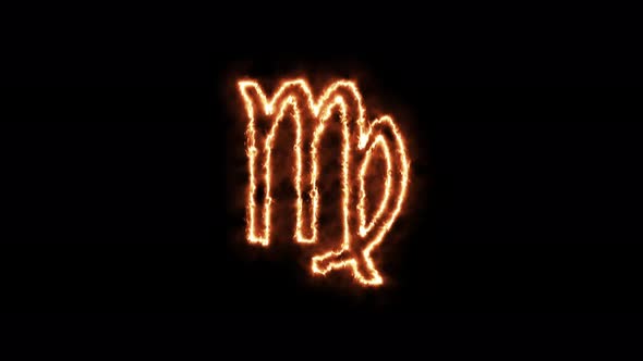 Zodiac signs Virgo on fire. Symbol animation burning in a flame on a black background