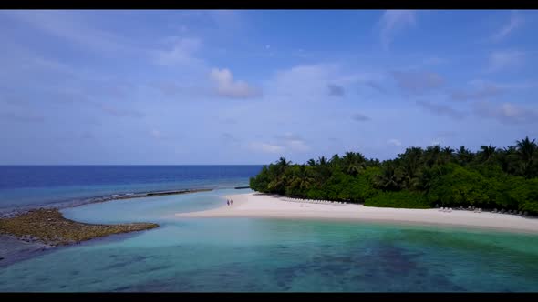 Aerial above nature of luxury sea view beach holiday by blue lagoon with clean sand background of a 