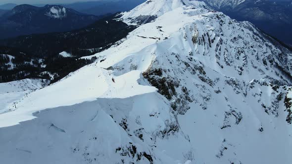 Aerial View of the Slope of the Rosa Khutor Ski Resort and Black Pyramid Peak