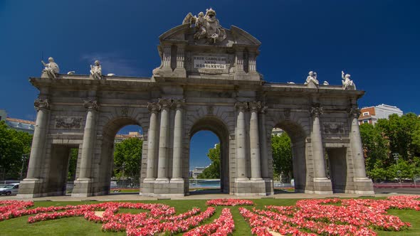 The Puerta De Alcala Timelapse Hyperlapse is a Neoclassical Monument in the Plaza De La