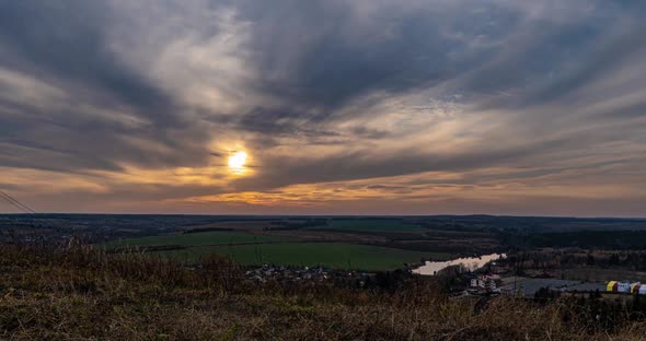 Aerial View Of Sunshine Bright Dramatic Sky, Scenic Colorful Sky At Dawn, Sunset Sky Above Autumn