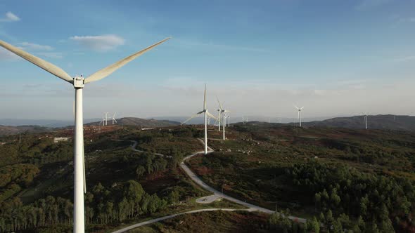 Green wind energy. Wind turbines, renewable energy