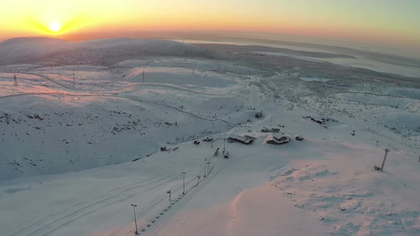 Sunrise over Ski Resort in Mountains