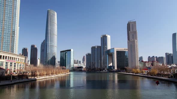 River Among Tianjin City Heping District in China Timelapse