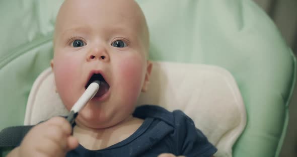 Little Baby During a Treatment of Measuring the Temperature in Mouth