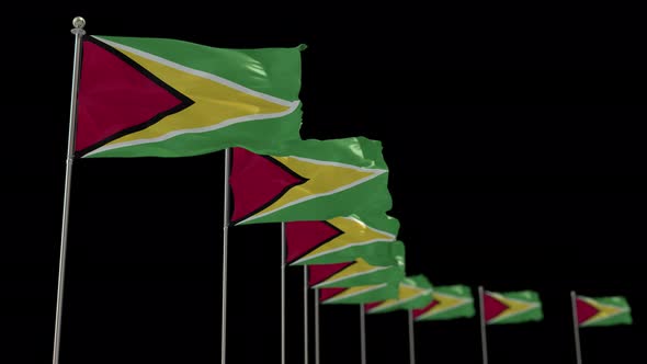 Guyana Row Of Flags Animation Include Alpha Channel