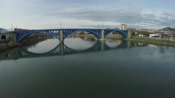 Aerial view of Drava River and the Blue Bridge, Maribor