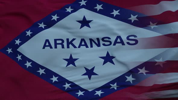 USA and Arkansas Mixed Flag Waving in Wind