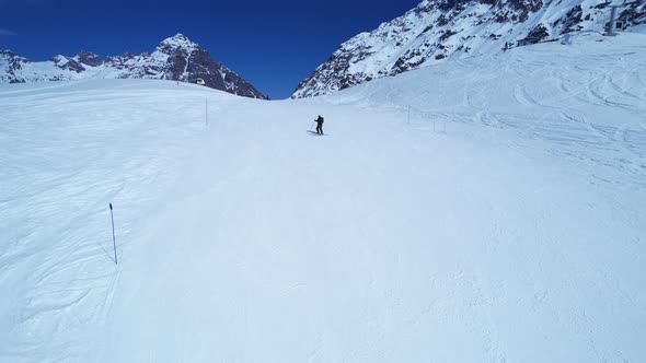 Panoramic view of Ski station centre resort at snowy Andes Mountains.