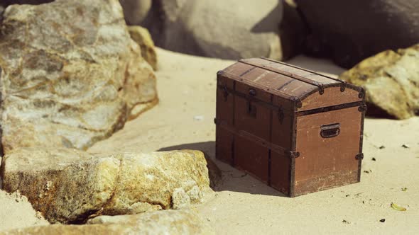 Treasure Chest in Sand Dunes on a Beach