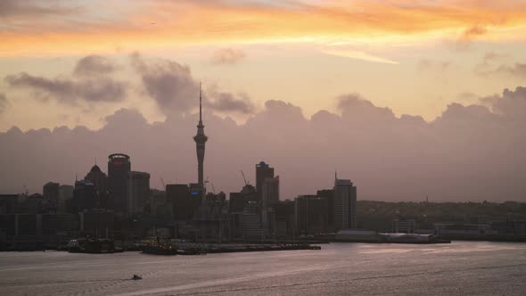 Sunset Time Lapse - Auckland Sky Tower and Harbour in Auckland