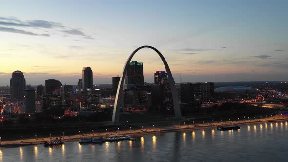 Downtown St. Louis Arch Late Sunset City Aerial