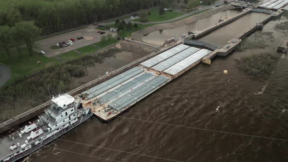 Lock of Lock and Dam hydro power station in Hasting, Minnesota. Aerial