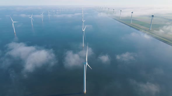 Huge Windmill Turbines Offshore Windmill Farm in the Ocean Westermeerwind Park Windmills Isolated at