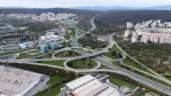 Aerial view of traffic in Kosice, Slovakia