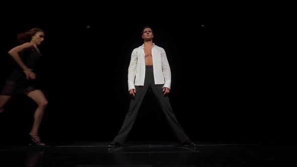 Ballroom Dancers Couple on Dark Stagedance Performance Part