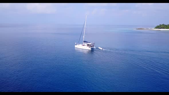 Aerial tourism of luxury shore beach wildlife by blue sea with white sandy background of a dayout ne