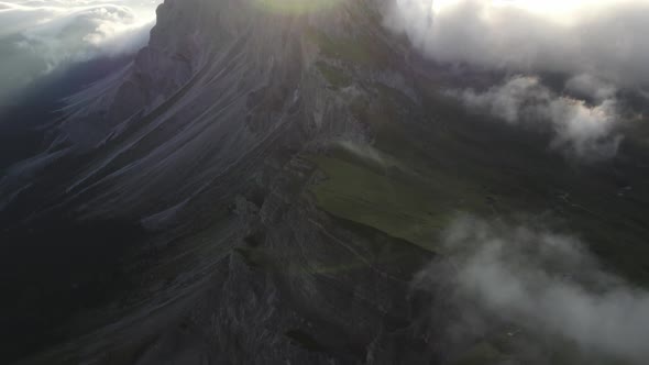 Drone clip of Seceda, a mountain peak in the middle of the Dolomites.