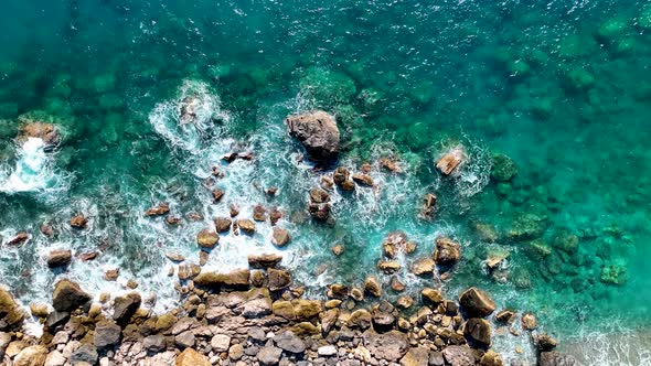 Azure beach on the Mediterranean Sea aerial view 4 K