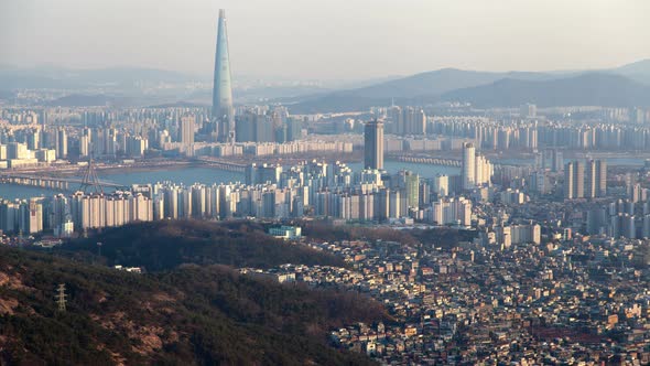 Aerial Korea Cityscape with Lotte Mall, Seoul