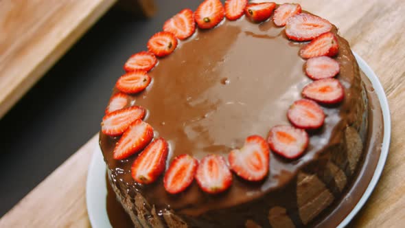 Chocolate Cake with Cacao Buttercream and Strawberries