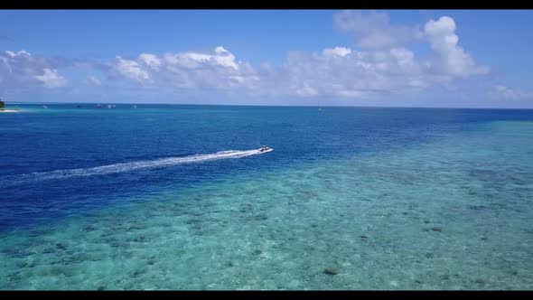 Aerial drone view seascape of exotic bay beach trip by blue ocean with white sand background of jour