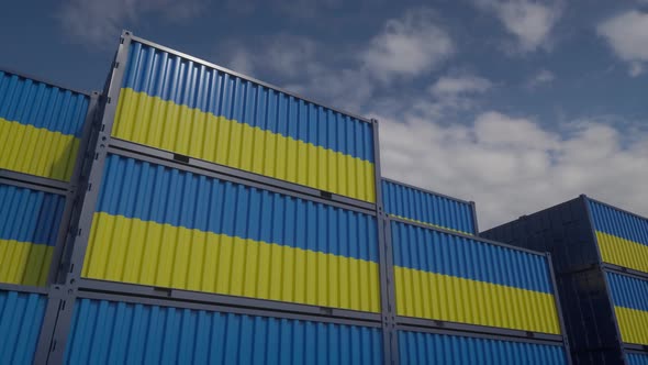 Ukraine Flag Containers are Located at the Container Terminal